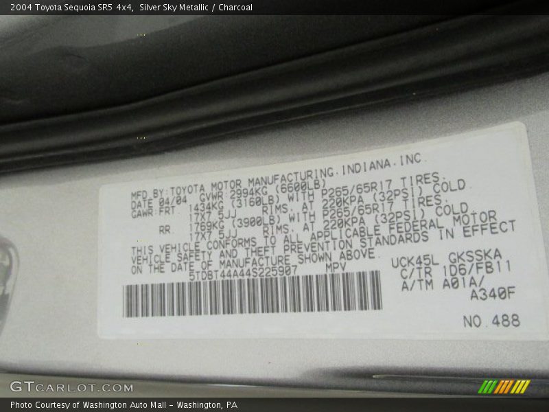 Silver Sky Metallic / Charcoal 2004 Toyota Sequoia SR5 4x4