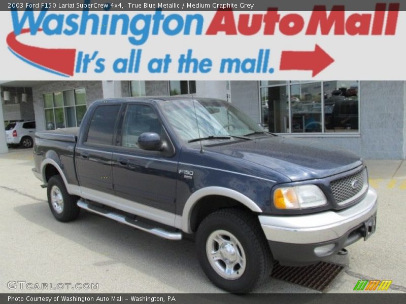 True Blue Metallic / Medium Graphite Grey 2003 Ford F150 Lariat SuperCrew 4x4
