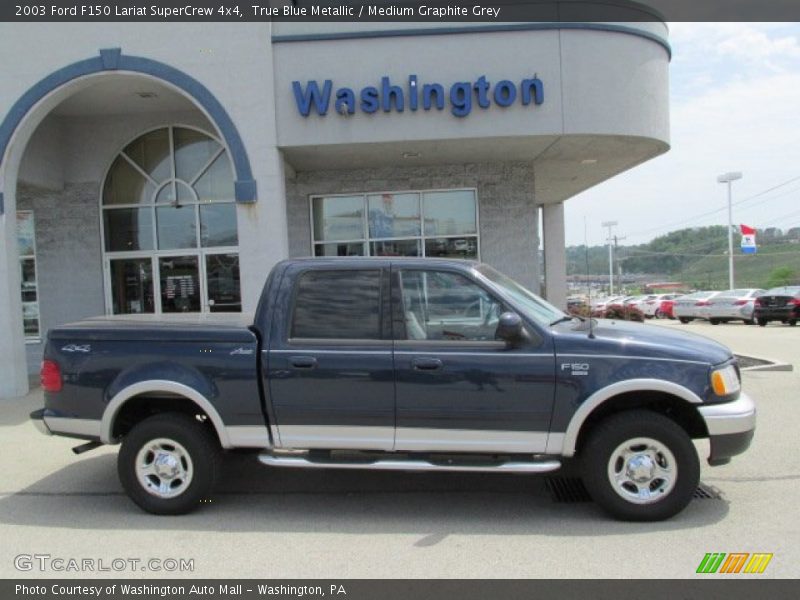 True Blue Metallic / Medium Graphite Grey 2003 Ford F150 Lariat SuperCrew 4x4