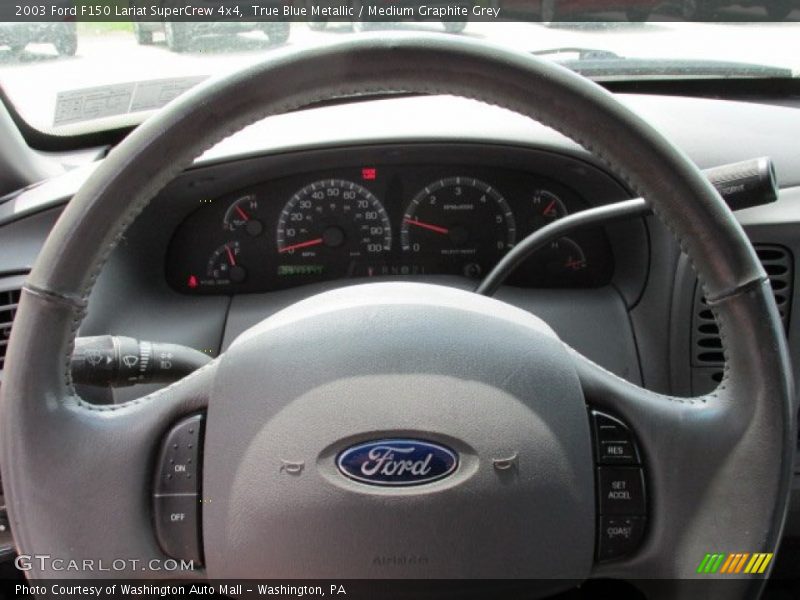 True Blue Metallic / Medium Graphite Grey 2003 Ford F150 Lariat SuperCrew 4x4