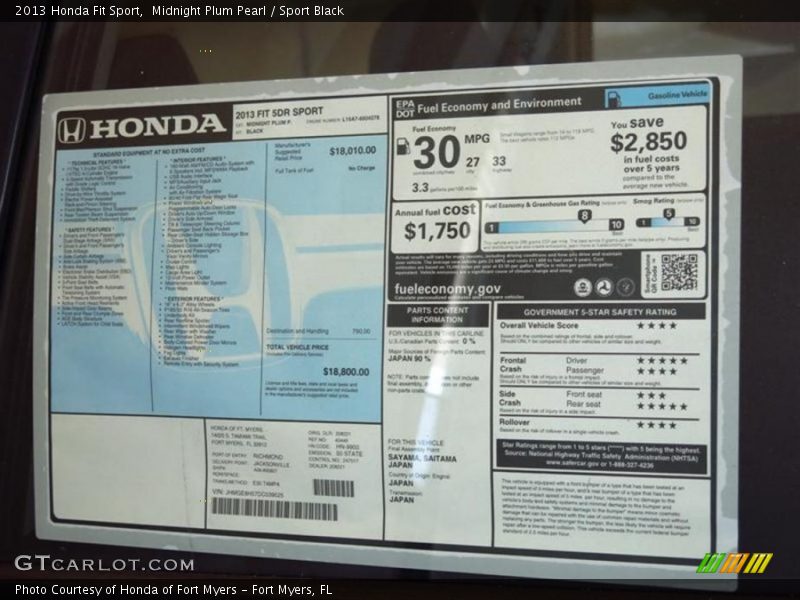  2013 Fit Sport Window Sticker