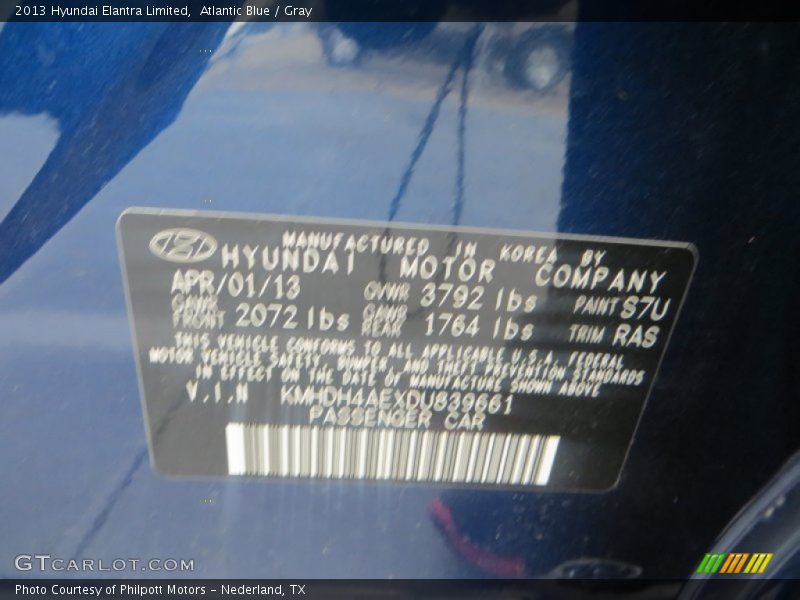 Atlantic Blue / Gray 2013 Hyundai Elantra Limited