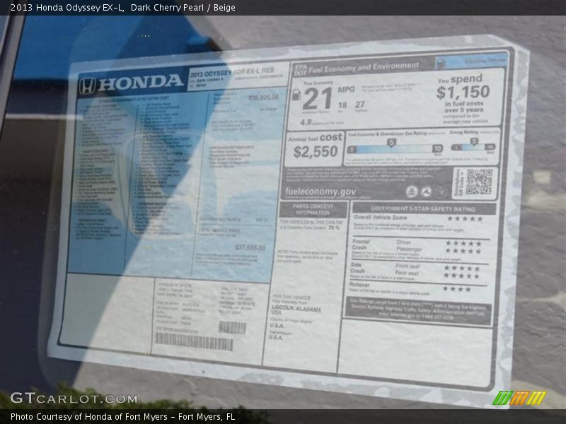 Dark Cherry Pearl / Beige 2013 Honda Odyssey EX-L