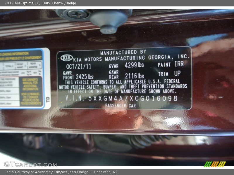 Dark Cherry / Beige 2012 Kia Optima LX