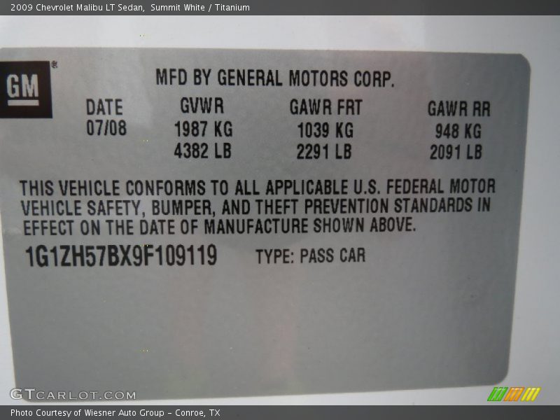 Summit White / Titanium 2009 Chevrolet Malibu LT Sedan