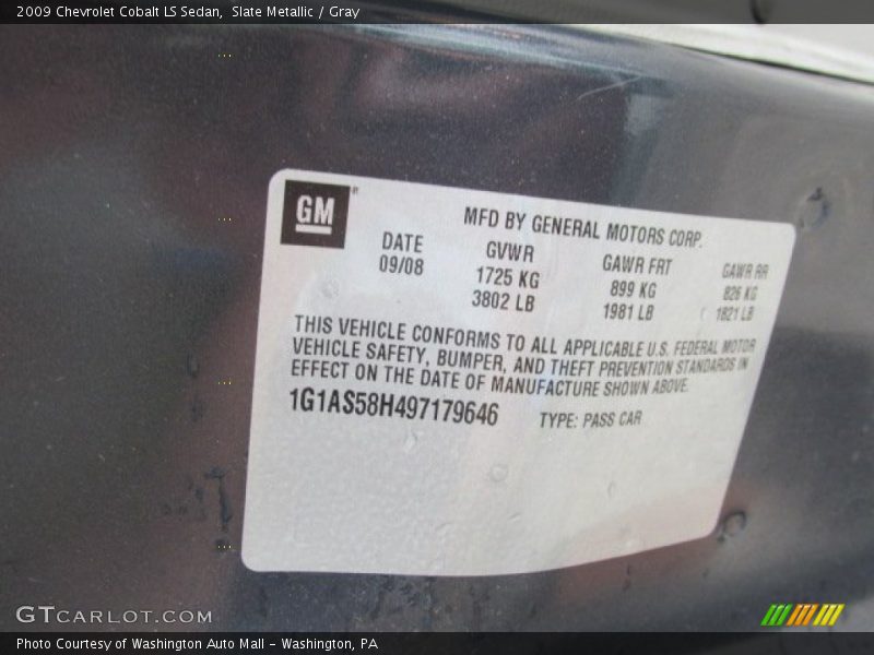 Slate Metallic / Gray 2009 Chevrolet Cobalt LS Sedan