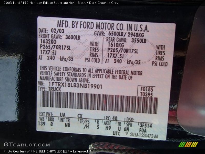 Black / Dark Graphite Grey 2003 Ford F150 Heritage Edition Supercab 4x4