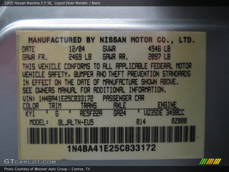 Liquid Silver Metallic / Black 2005 Nissan Maxima 3.5 SE