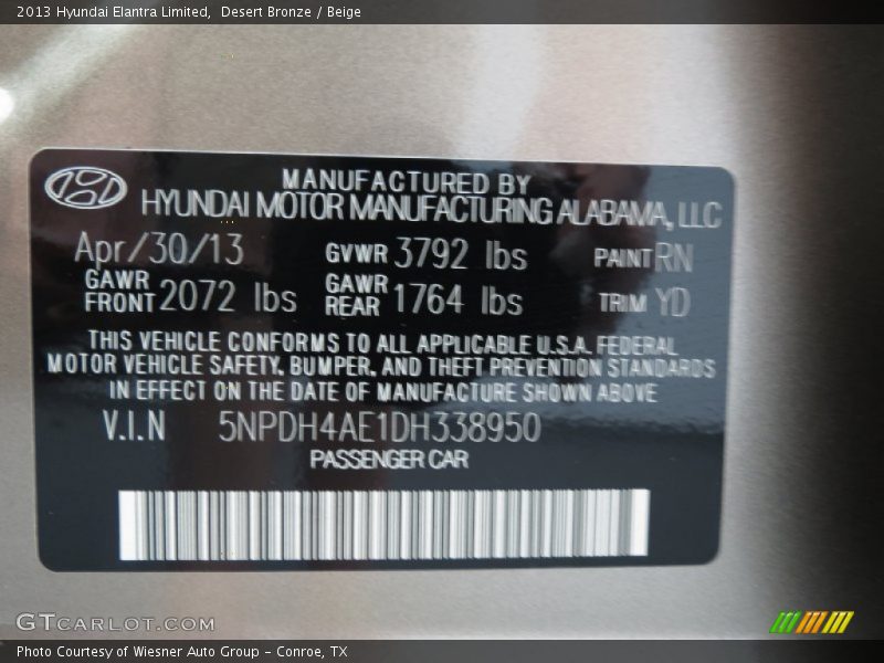 Desert Bronze / Beige 2013 Hyundai Elantra Limited