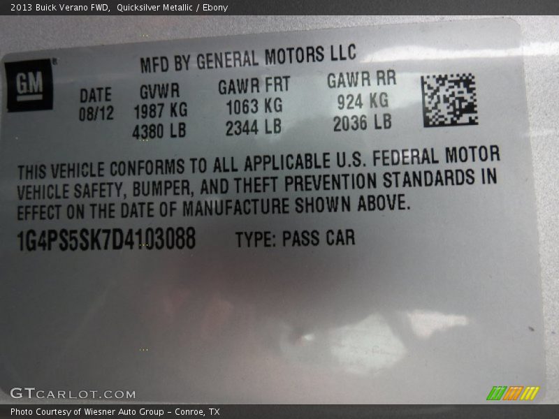 Quicksilver Metallic / Ebony 2013 Buick Verano FWD