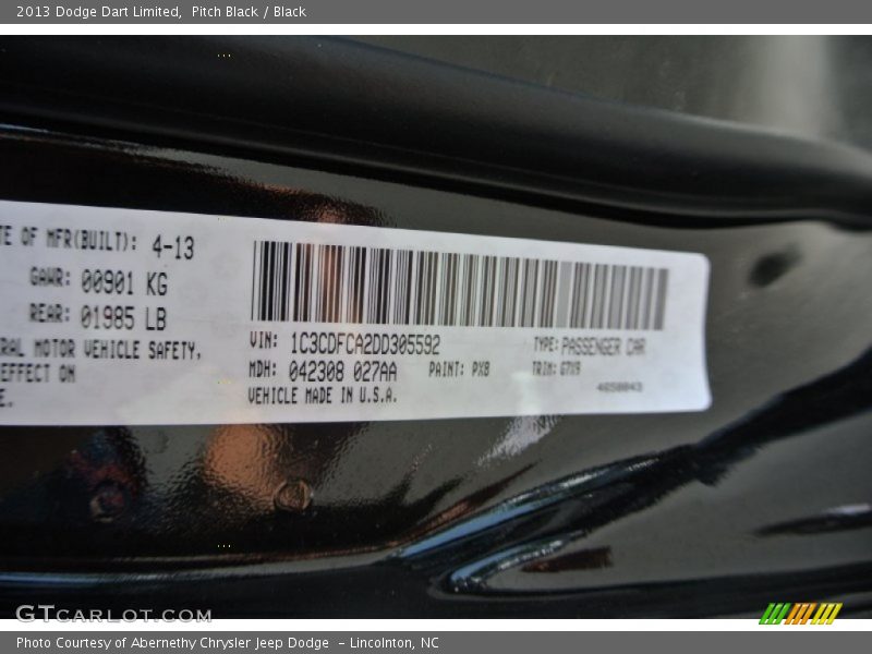 Pitch Black / Black 2013 Dodge Dart Limited