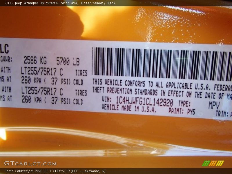 Dozer Yellow / Black 2012 Jeep Wrangler Unlimited Rubicon 4x4