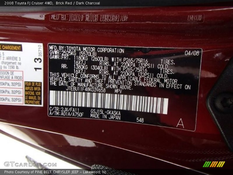 Brick Red / Dark Charcoal 2008 Toyota FJ Cruiser 4WD