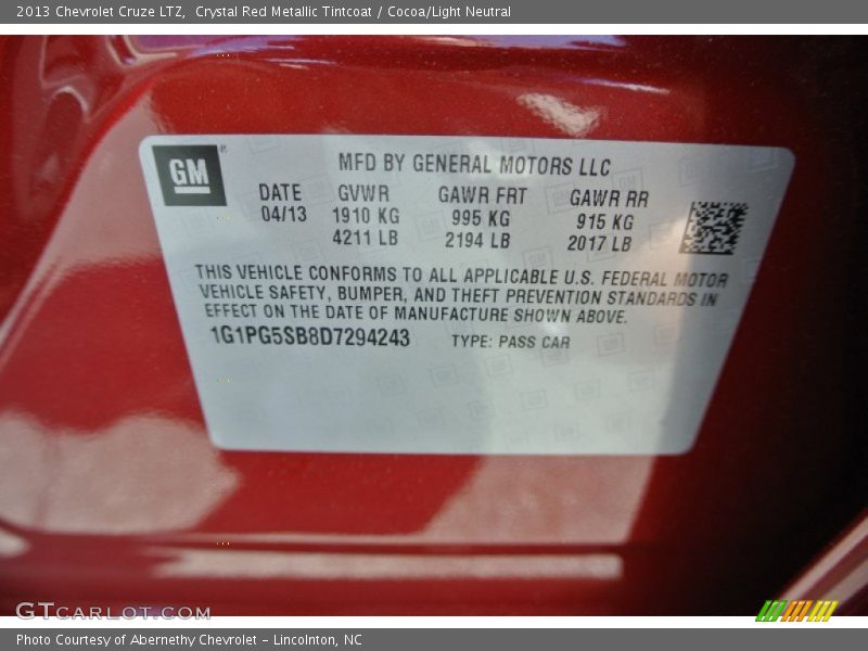 Crystal Red Metallic Tintcoat / Cocoa/Light Neutral 2013 Chevrolet Cruze LTZ