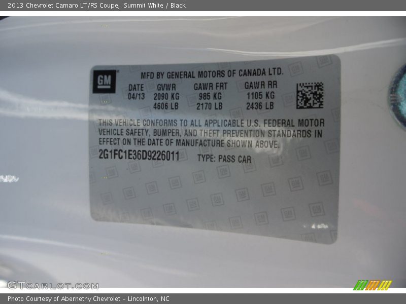 Summit White / Black 2013 Chevrolet Camaro LT/RS Coupe