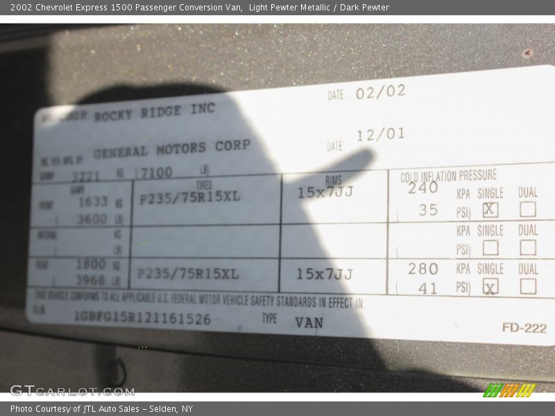 Light Pewter Metallic / Dark Pewter 2002 Chevrolet Express 1500 Passenger Conversion Van