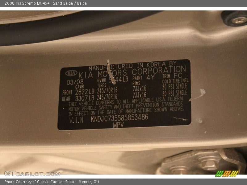 Sand Beige / Beige 2008 Kia Sorento LX 4x4