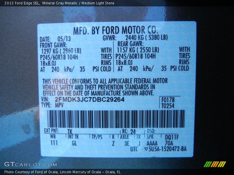 Mineral Gray Metallic / Medium Light Stone 2013 Ford Edge SEL