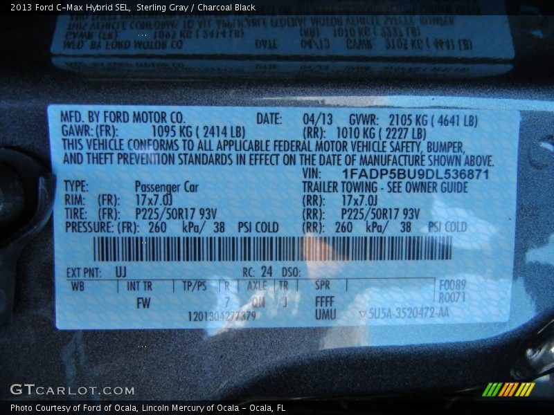 Sterling Gray / Charcoal Black 2013 Ford C-Max Hybrid SEL