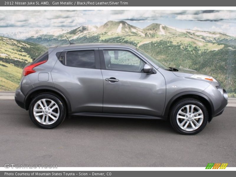 Gun Metallic / Black/Red Leather/Silver Trim 2012 Nissan Juke SL AWD