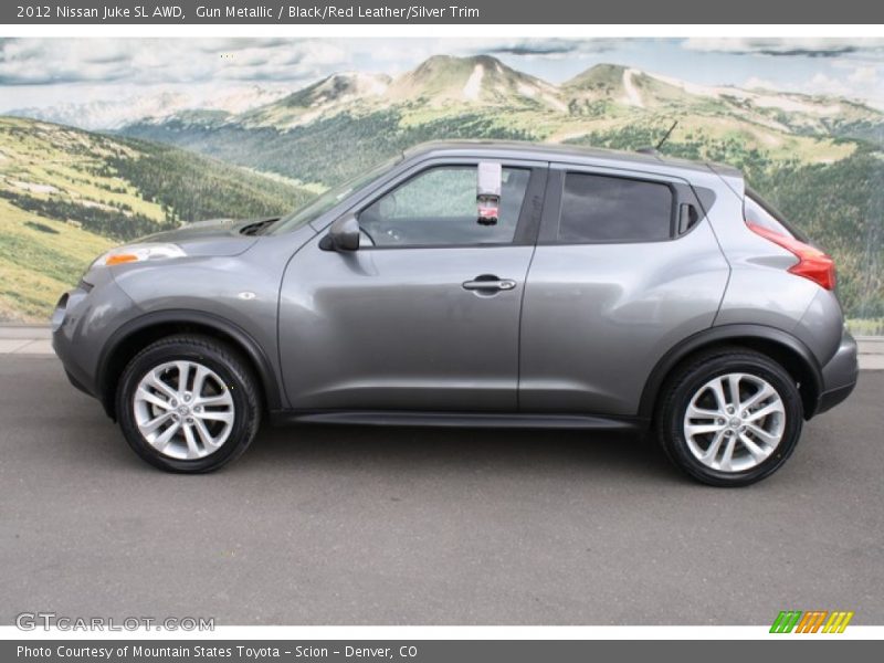 Gun Metallic / Black/Red Leather/Silver Trim 2012 Nissan Juke SL AWD