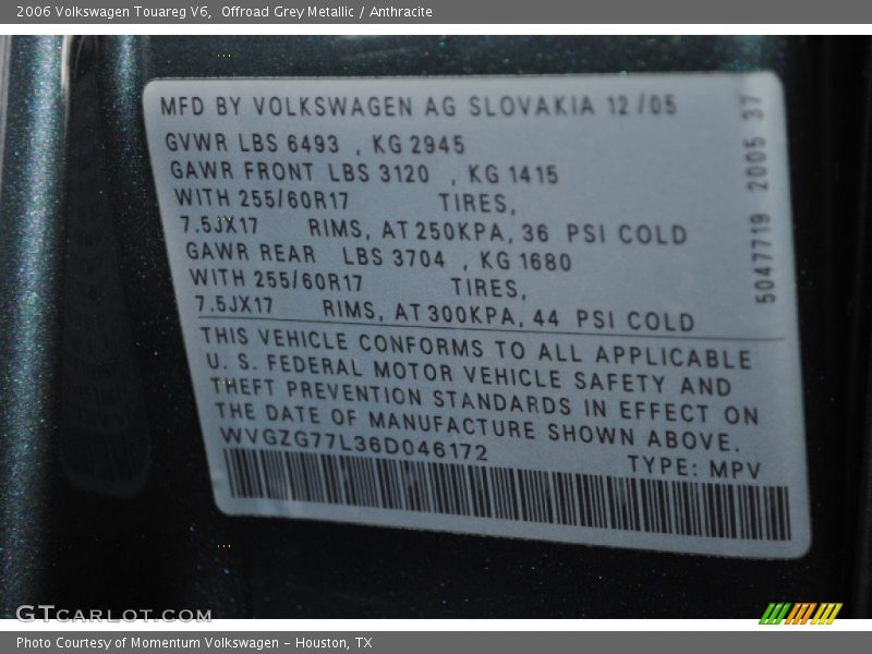 Offroad Grey Metallic / Anthracite 2006 Volkswagen Touareg V6