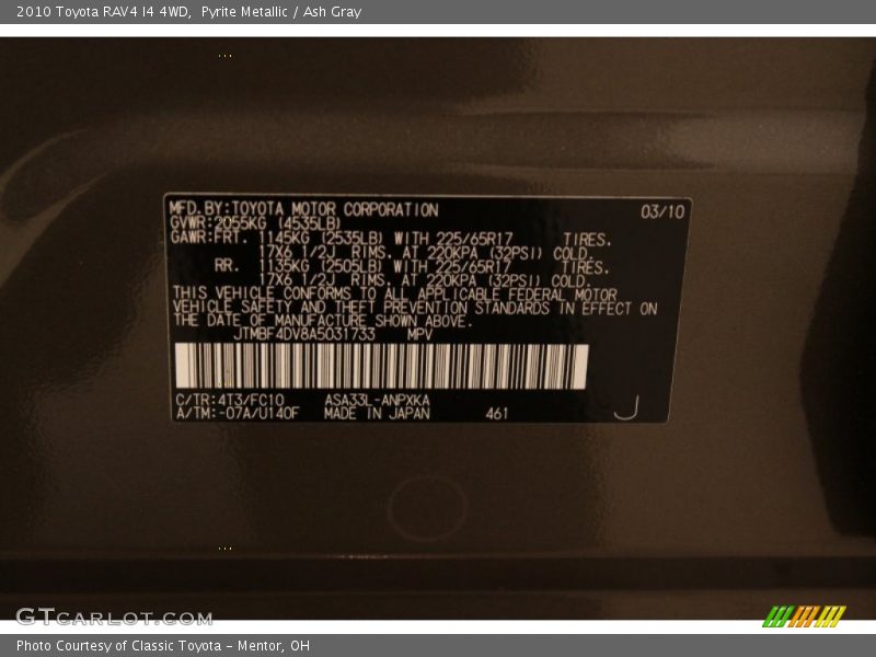 Pyrite Metallic / Ash Gray 2010 Toyota RAV4 I4 4WD