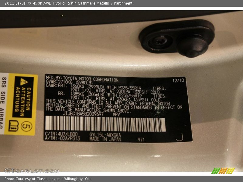 Satin Cashmere Metallic / Parchment 2011 Lexus RX 450h AWD Hybrid