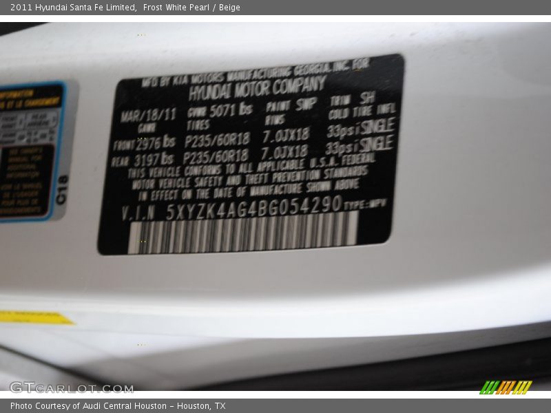 Frost White Pearl / Beige 2011 Hyundai Santa Fe Limited