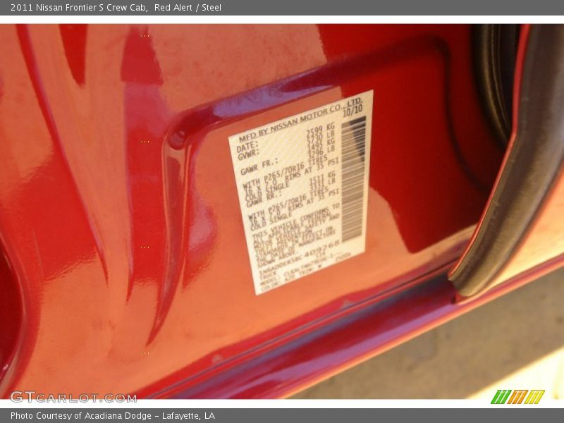 Red Alert / Steel 2011 Nissan Frontier S Crew Cab
