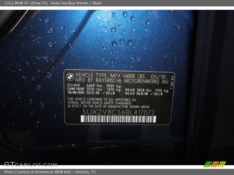 Deep Sea Blue Metallic / Black 2011 BMW X5 xDrive 50i