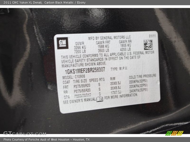 Carbon Black Metallic / Ebony 2011 GMC Yukon XL Denali