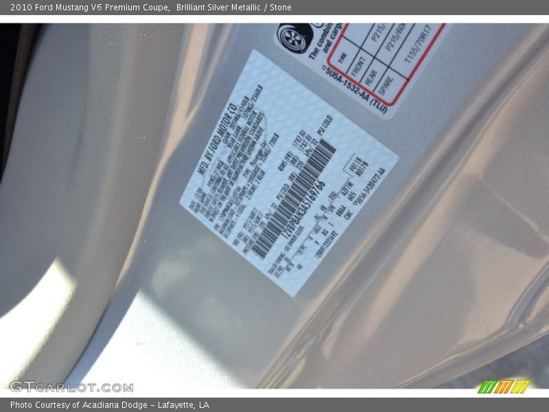 Brilliant Silver Metallic / Stone 2010 Ford Mustang V6 Premium Coupe