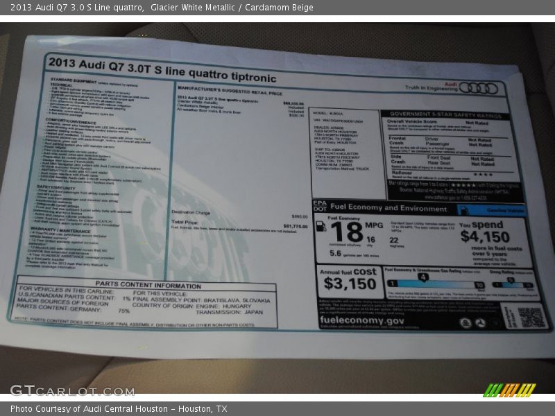  2013 Q7 3.0 S Line quattro Window Sticker