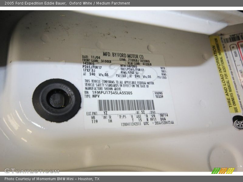 2005 Expedition Eddie Bauer Oxford White Color Code YZ