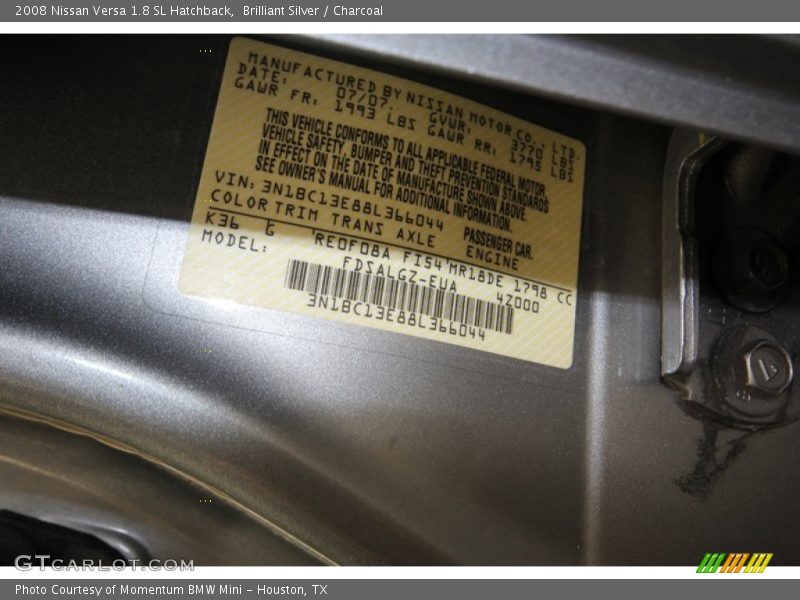 Brilliant Silver / Charcoal 2008 Nissan Versa 1.8 SL Hatchback