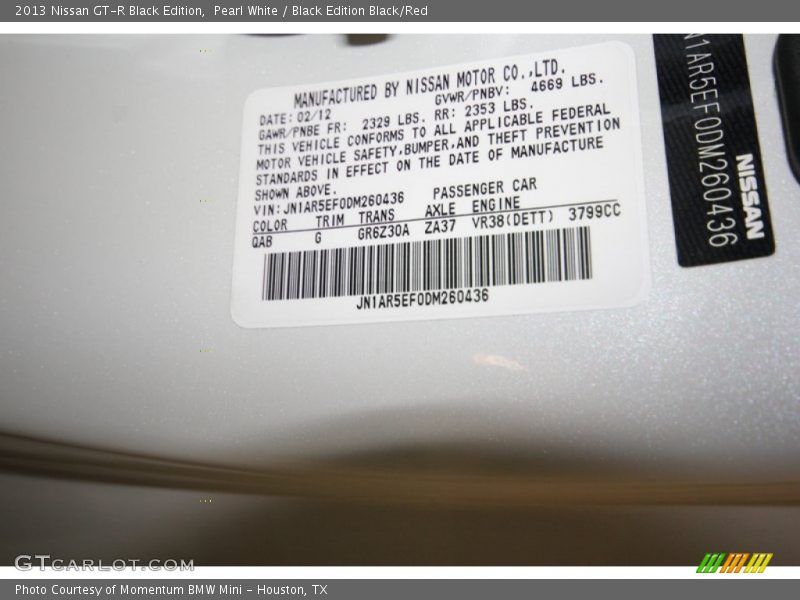 2013 GT-R Black Edition Pearl White Color Code QAB
