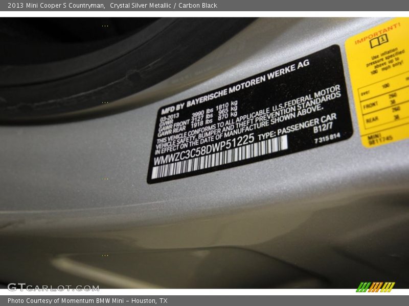 Crystal Silver Metallic / Carbon Black 2013 Mini Cooper S Countryman