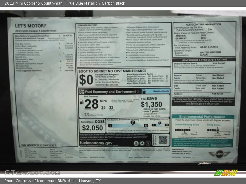 True Blue Metallic / Carbon Black 2013 Mini Cooper S Countryman