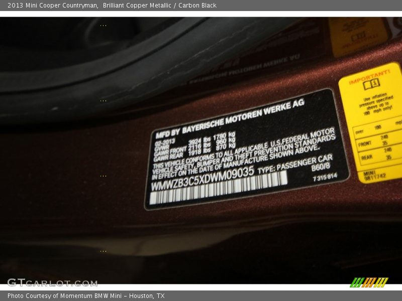 Brilliant Copper Metallic / Carbon Black 2013 Mini Cooper Countryman