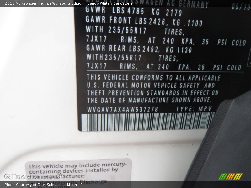 Candy White / Sandstone 2010 Volkswagen Tiguan Wolfsburg Edition