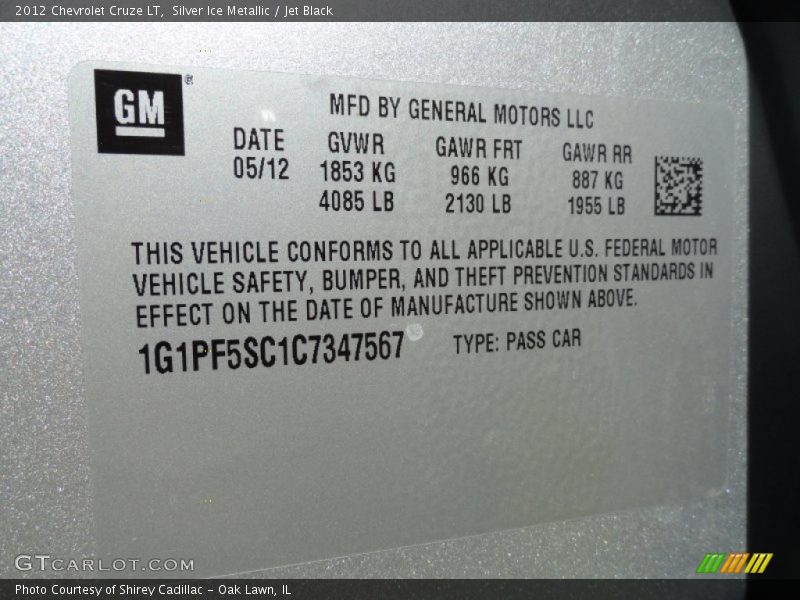 Silver Ice Metallic / Jet Black 2012 Chevrolet Cruze LT