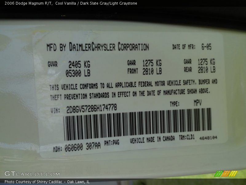 2006 Magnum R/T Cool Vanilla Color Code PWG