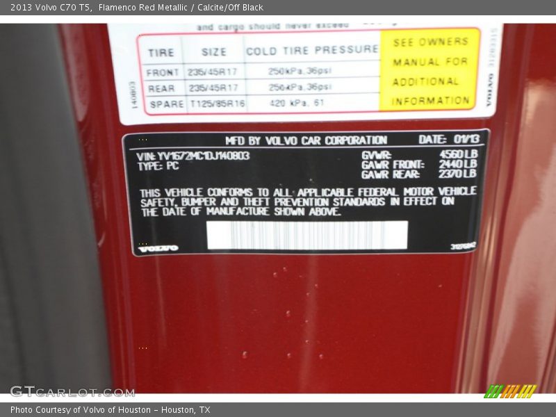Flamenco Red Metallic / Calcite/Off Black 2013 Volvo C70 T5