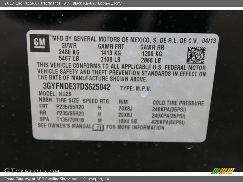 Black Raven / Ebony/Ebony 2013 Cadillac SRX Performance FWD