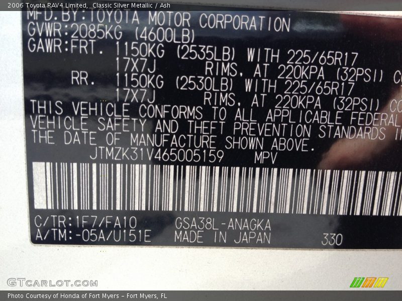Classic Silver Metallic / Ash 2006 Toyota RAV4 Limited