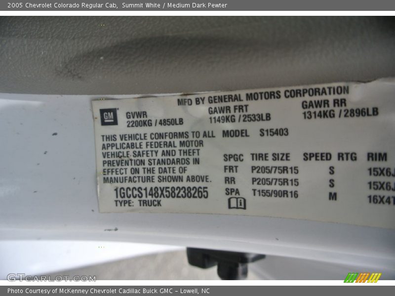 Summit White / Medium Dark Pewter 2005 Chevrolet Colorado Regular Cab
