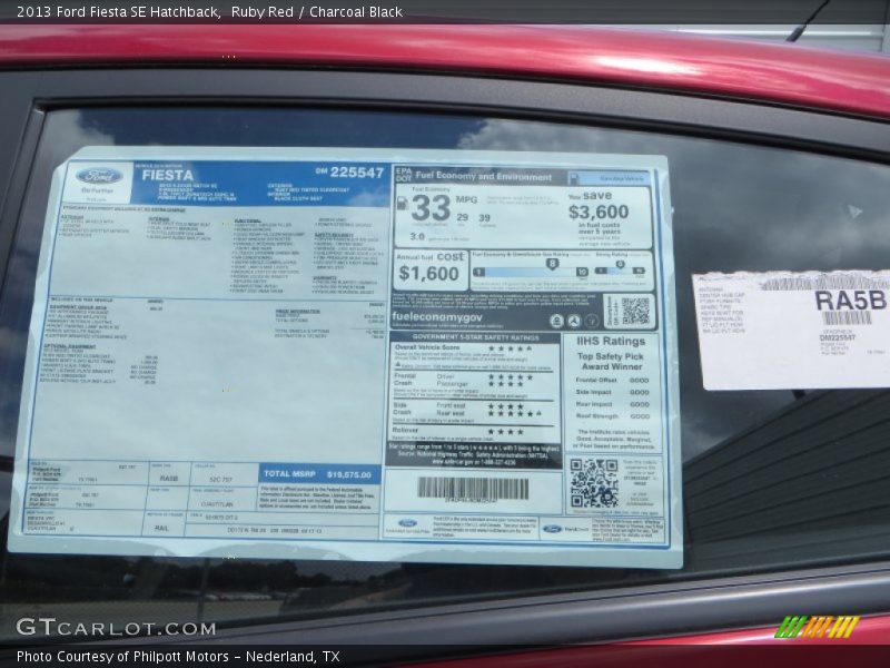  2013 Fiesta SE Hatchback Window Sticker