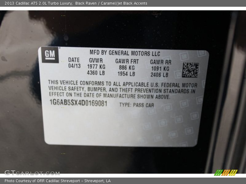 Black Raven / Caramel/Jet Black Accents 2013 Cadillac ATS 2.0L Turbo Luxury