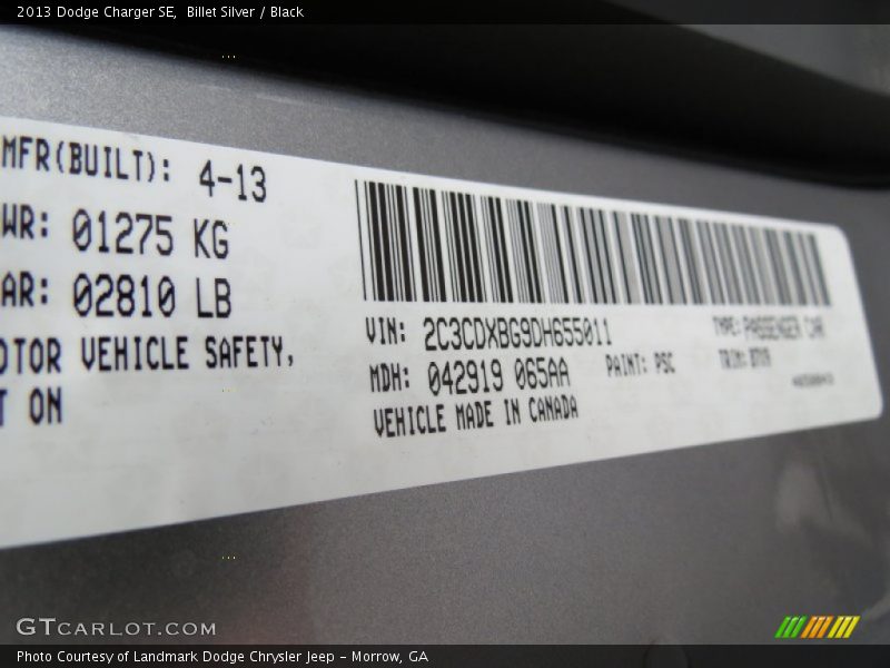 2013 Charger SE Billet Silver Color Code PSC